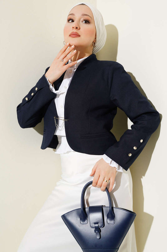 Veste courte chaîne et épingle de sûreté bleu marine