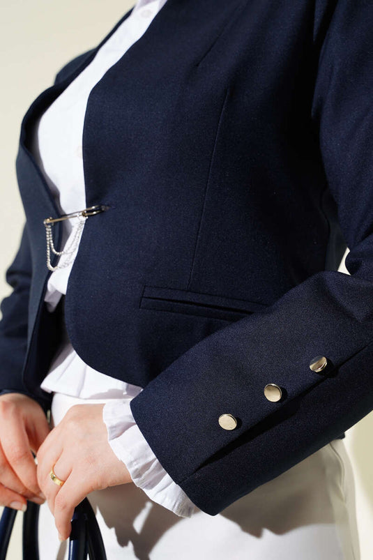 Veste courte chaîne et épingle de sûreté bleu marine