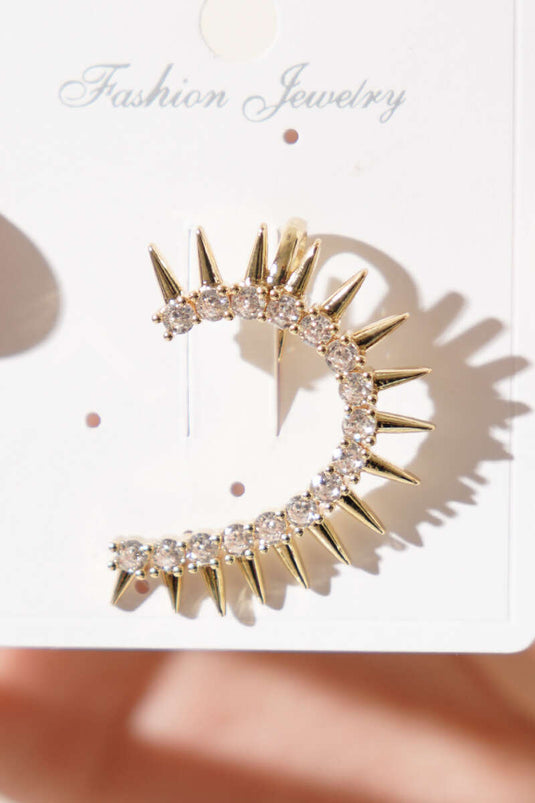 Zirkon Taşlı ve Çivi Detaylı  Kıkırdak Küpe Gold